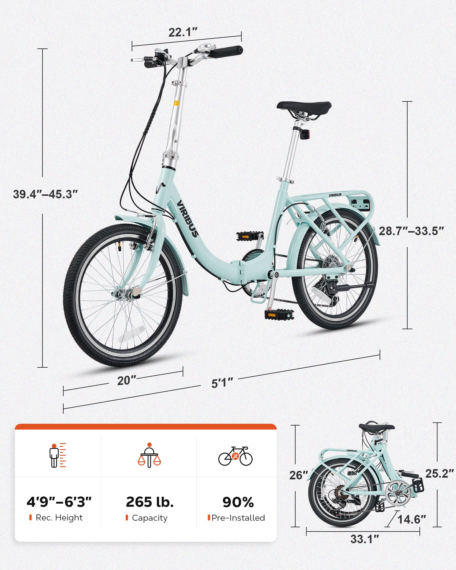 Viribus 20 in Folding Bike Road Bike Commute Bicycle with Shimano