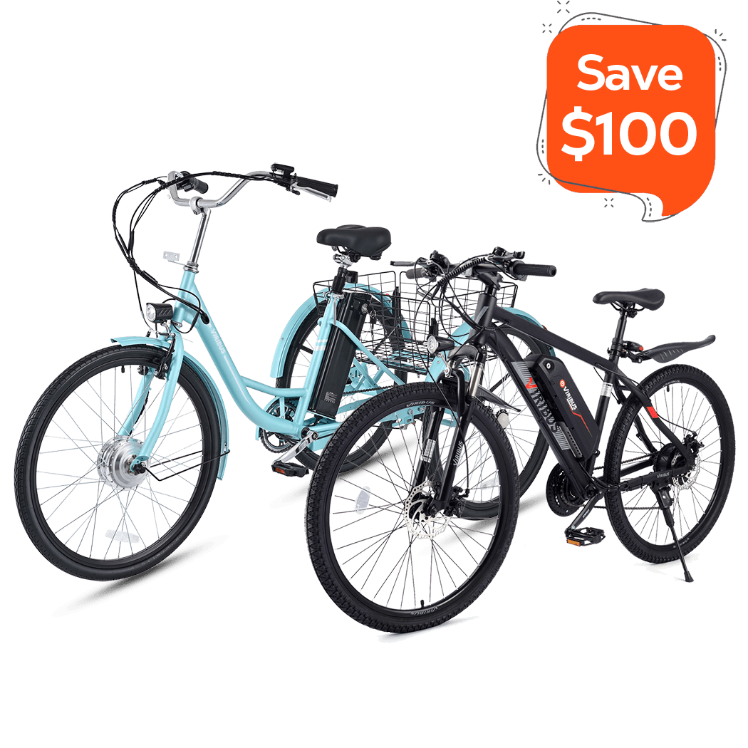 $100 Off Combo 26" TG1 Electric Tricycle - Cyan + Panther Electric Mountain Bike - Black