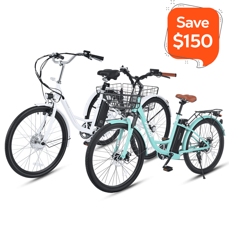 $150 Off Combo 26" TG1 Electric Tricycle - White + BZ1 Step-Thru Electric Bike - Cyan