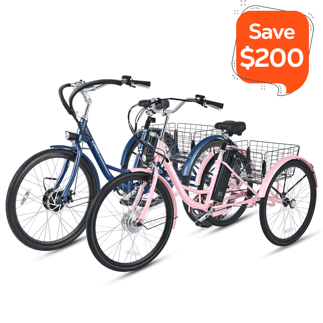 $200 Off Combo 24" TG1 Electric Tricycle 250W - Pink + TG1 Plus Electric Tricycle 350W - Blue