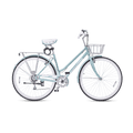 A blue Viribus bike with a front basket and a comfortable saddle