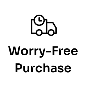 Icon graphic representing 'Worry-Free Purchase' featuring a truck with a clock symbol