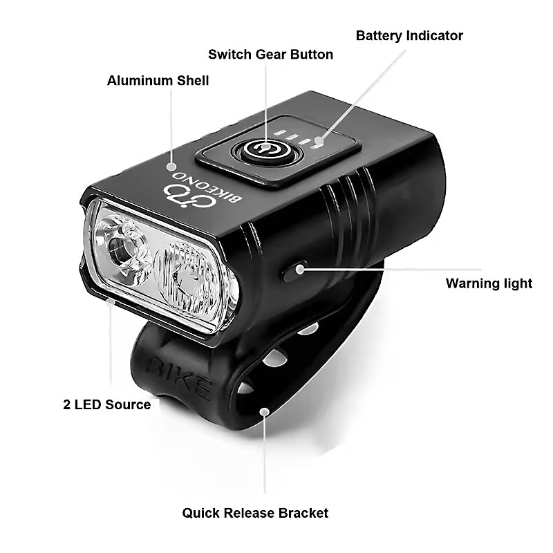 USB Rechargeable 1000LM Bike Headlight & Taillight Flashlight