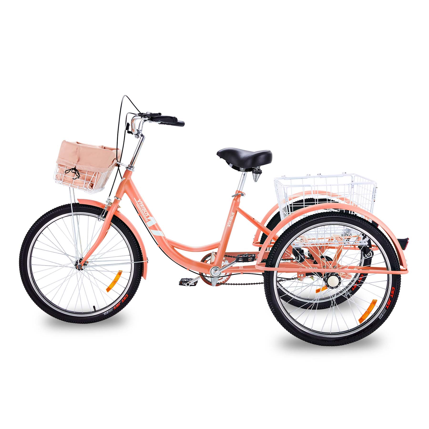 viribus 24"&26" Adult Tricycle with Removable Wheeled Basket, Pink